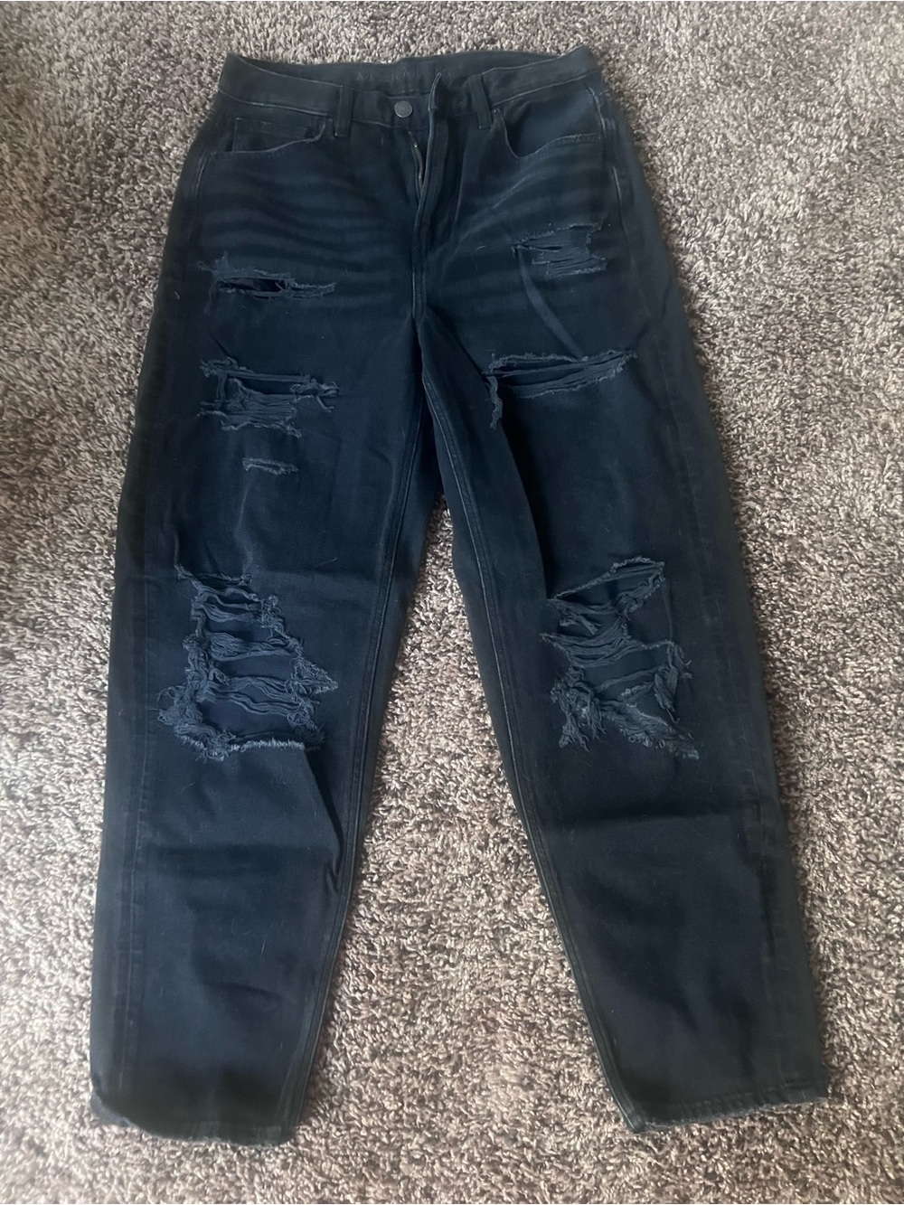 American Eagle Black Distressed High-Rise Mom Jeans